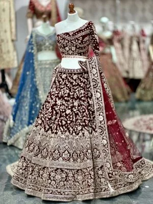Velvet Elegance Maroon Bridal Lehenga