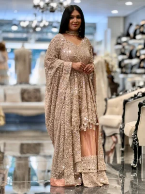 Champagne Gold Embellished Anarkali Gown