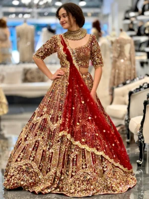 Majestic Scarlet Gold Bridal Lehenga