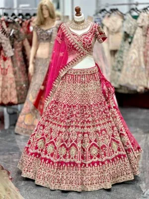 Fuchsia Pink Floral Bridal Lehenga