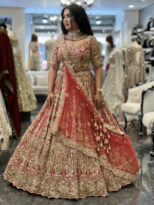 Royal Red & Gold Embroidered Bridal Lehenga