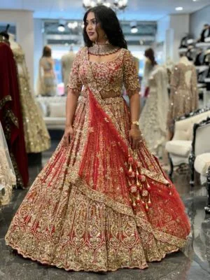 Royal Red & Gold Embroidered Bridal Lehenga