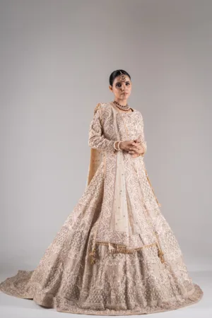 Ivory Gold Royal Lehenga with Full-Sleeve Embroidery