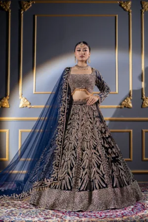 Midnight Majesty Navy Blue & Gold Embroidered Lehenga