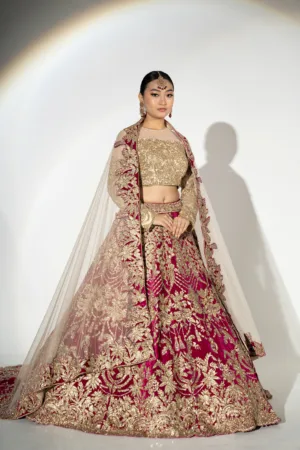 Regal Maroon Gold Embroidered Lehenga