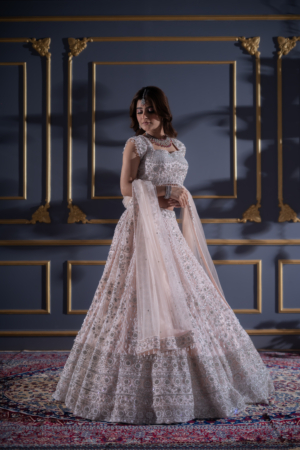 Blush Elegance Mirror-Embroidered Lehenga