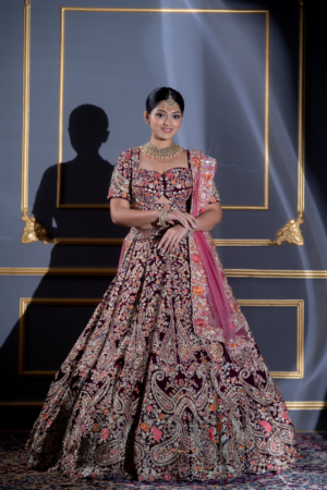 Royal Maroon &Gold Embroidered Lehenga