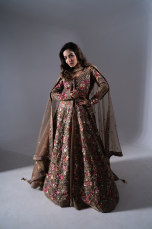 Olive Green Floral Embroidered Dress