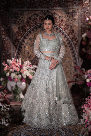 Celestial Sage Green Glitter Lehenga