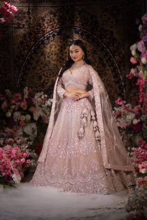 Blush Pink Crystal Embellished Bridal Lehenga