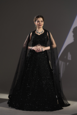 Midnight Elegance Black Sequined Lehenga Set