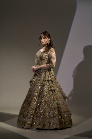 heavily embellished gold lehenga
