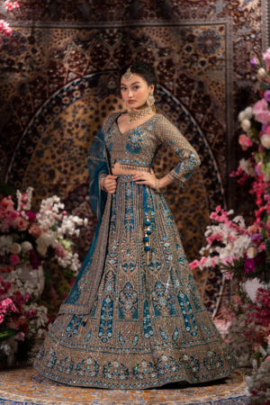 Majestic Teal Blue Bridal Lehenga