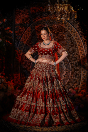Royal Ruby Embroidered Velvet Lehenga