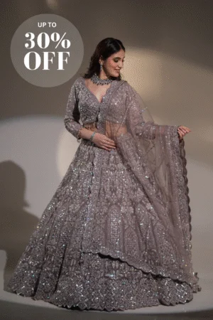 Mocha Silver Sequin Embellished Lehenga