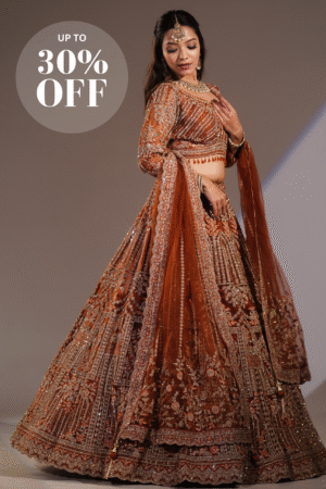 Burnt Orange Royal Embroidered Lehenga Set