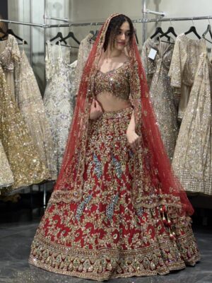 Royal Scarlet Zardozi Bridal Lehenga