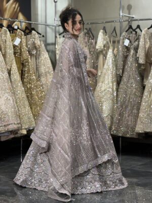 Silver Grace Hand-Embroidered Bridal Lehenga