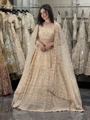 Golden Ivory Hand-Embellished Bridal Lehenga